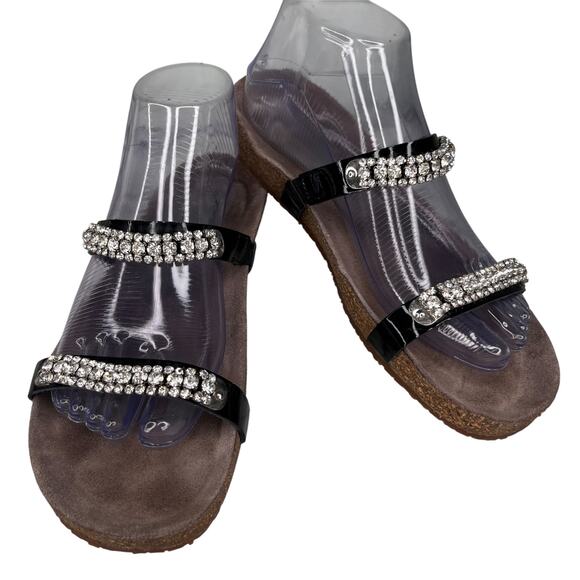 Mephisto Ivana Black Patent Leather Rhinestone Sandals 39 - Picture 1 of 16